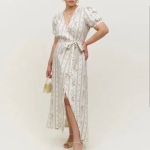 Reformation Weiss Linen Dress Puff Sleeve NWT Floral Health